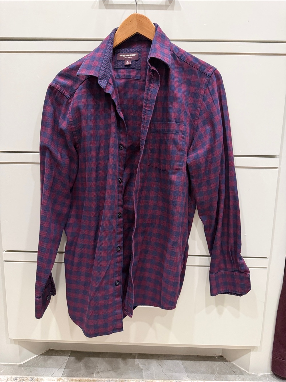 Johnston & Murphy Burgundy and Navy Plaid Button-Down Shirt
